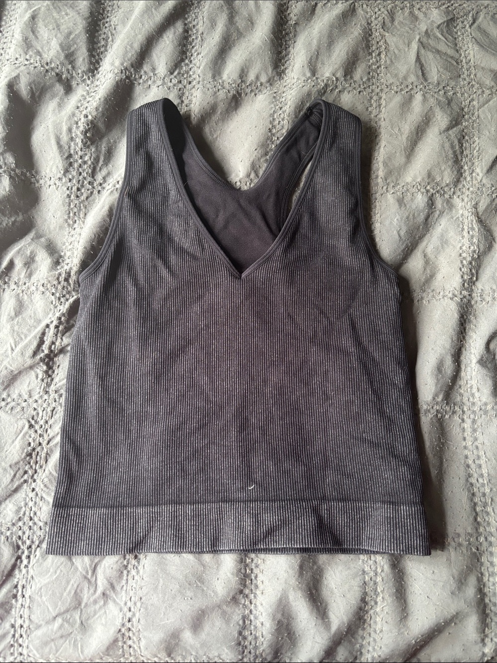 JoyLab Ribbed V-Neck Tank Top in Charcoal Gray